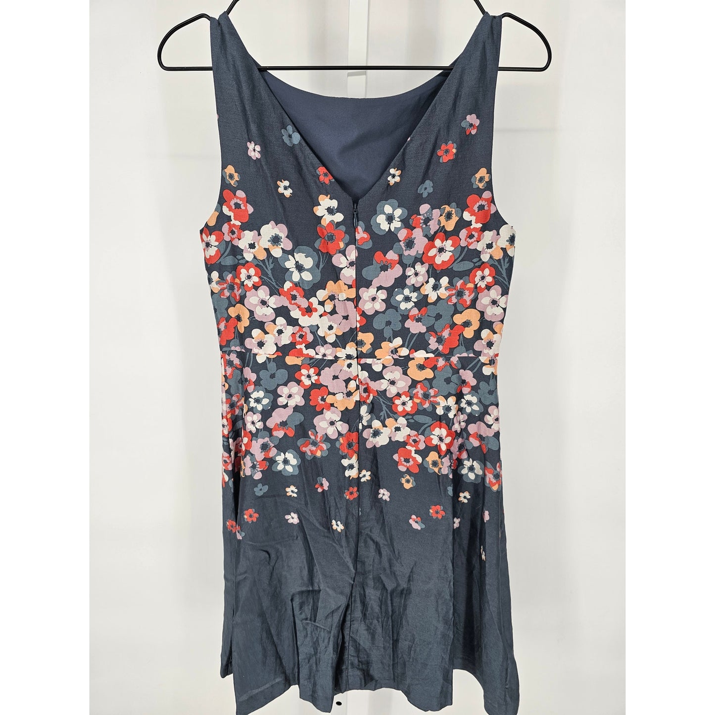 Loft Womens Sz 4 Knee Length Sleeveless Dress Cotton Gray Floral Springtime