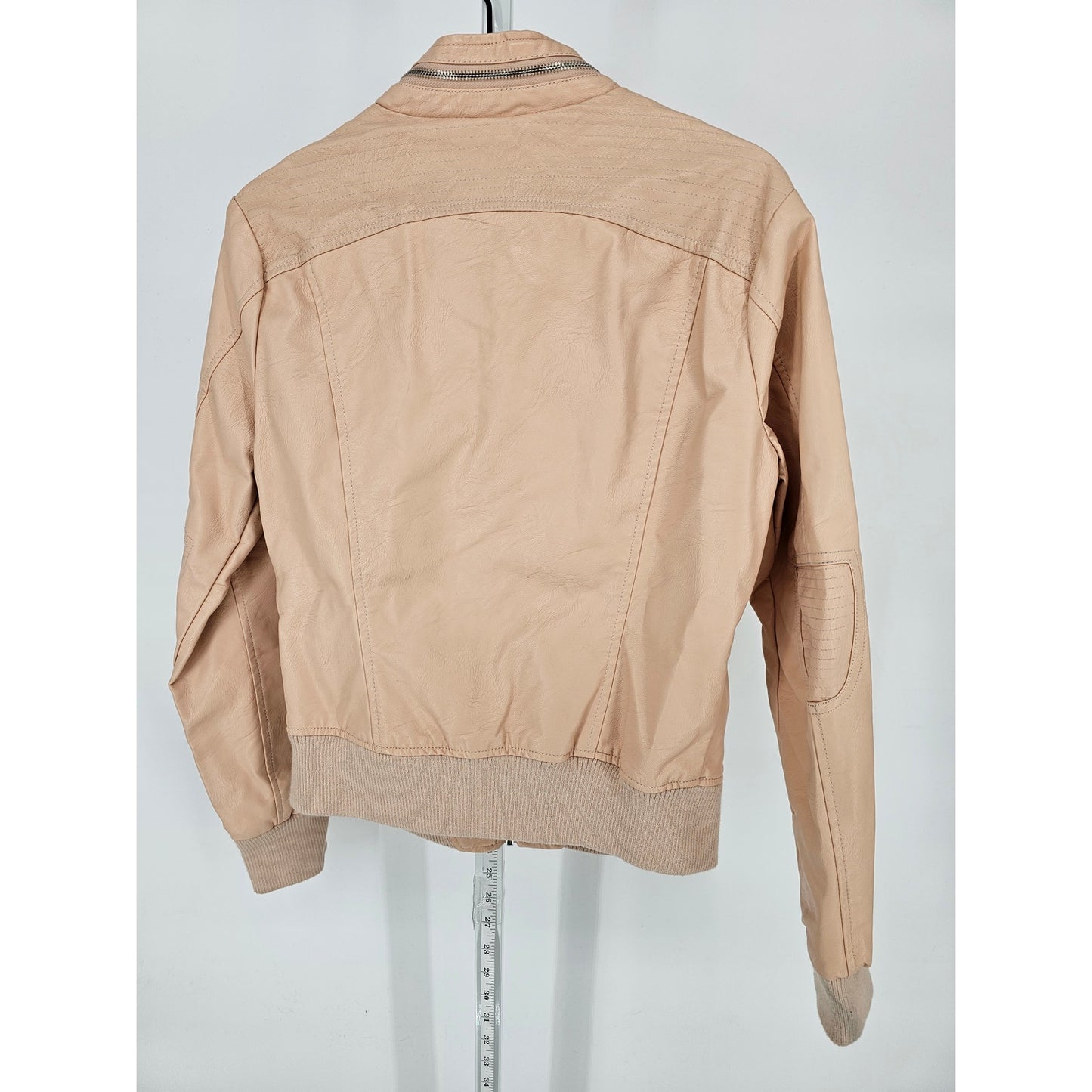 Ci Sono Womens Sz M Cropped Faux Leather Moto Jacket Blush Pink