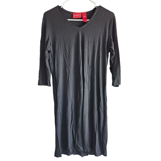 Liz Claiborne Womens Sz L Long Sleeve Shirt Dress Solid Black V Neck