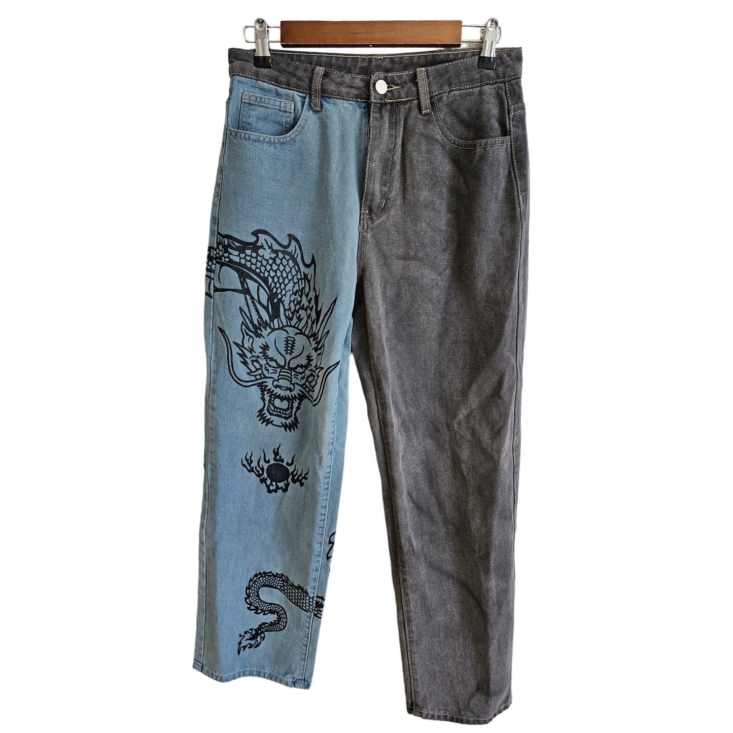 Shein Womens Sz M High Waist Mom Jeans Dragon Print 30" Waist Y2K Look