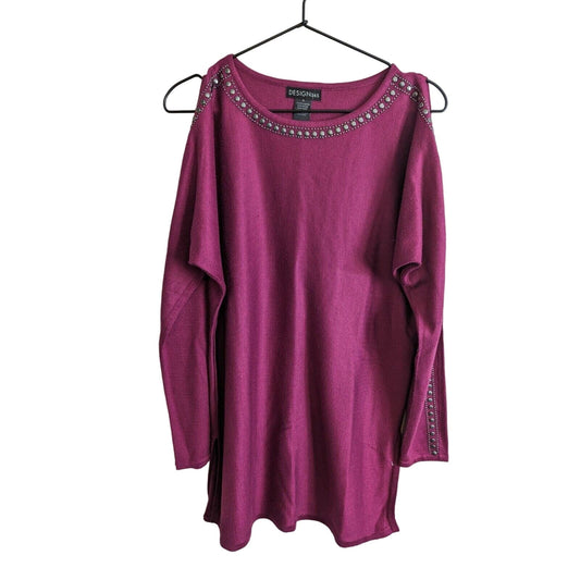 Design 365 Womens Sz S Cold Shoulder Mini Dress Purple Studded Long Sleeve