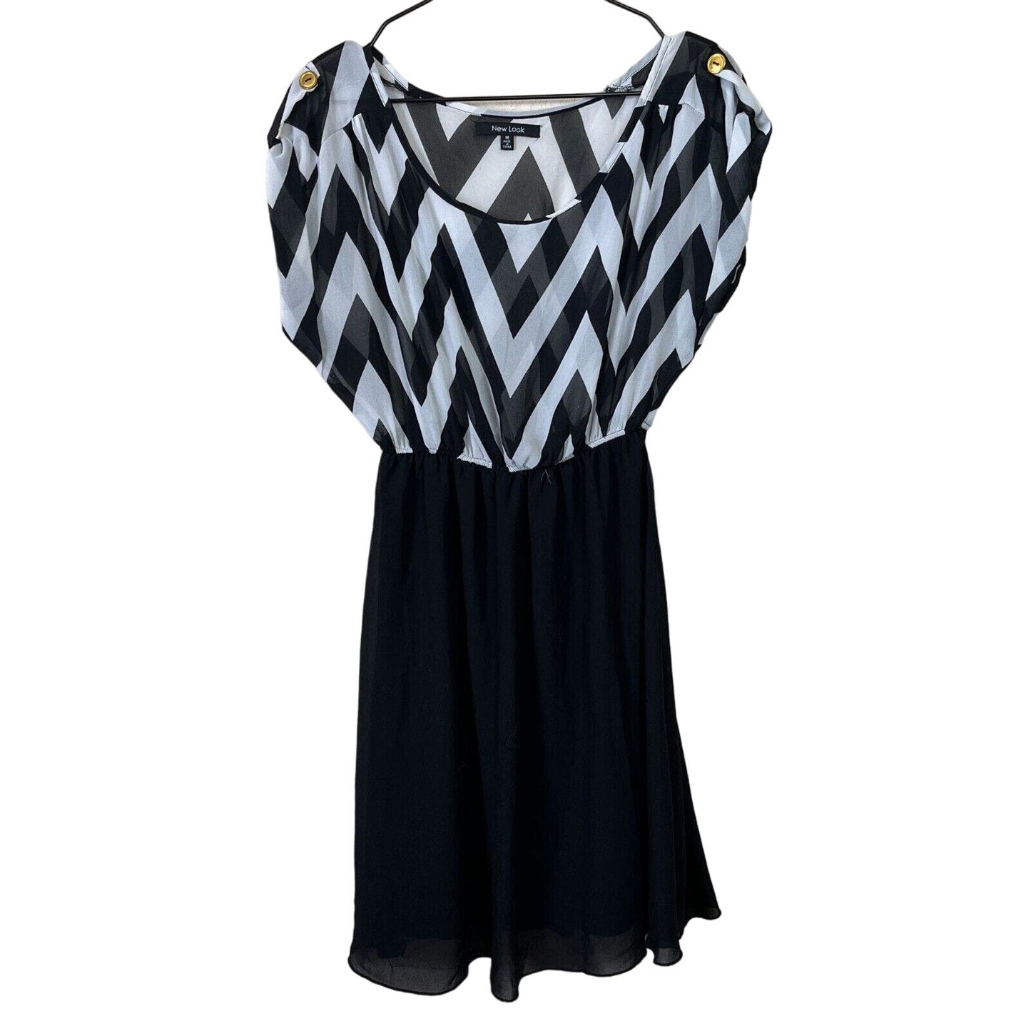 New Look Womens Sz M Black and White Knee Length Dress Chevron