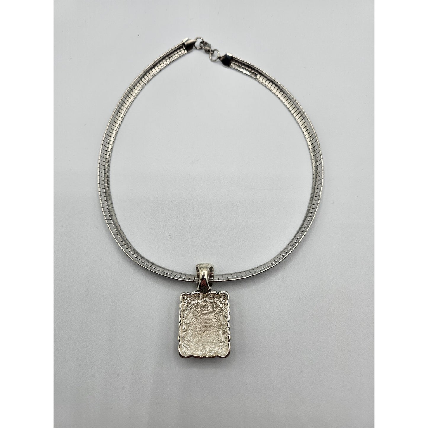 Vintage 1990s Pendant Style Silver Tone Necklace Square Pendant