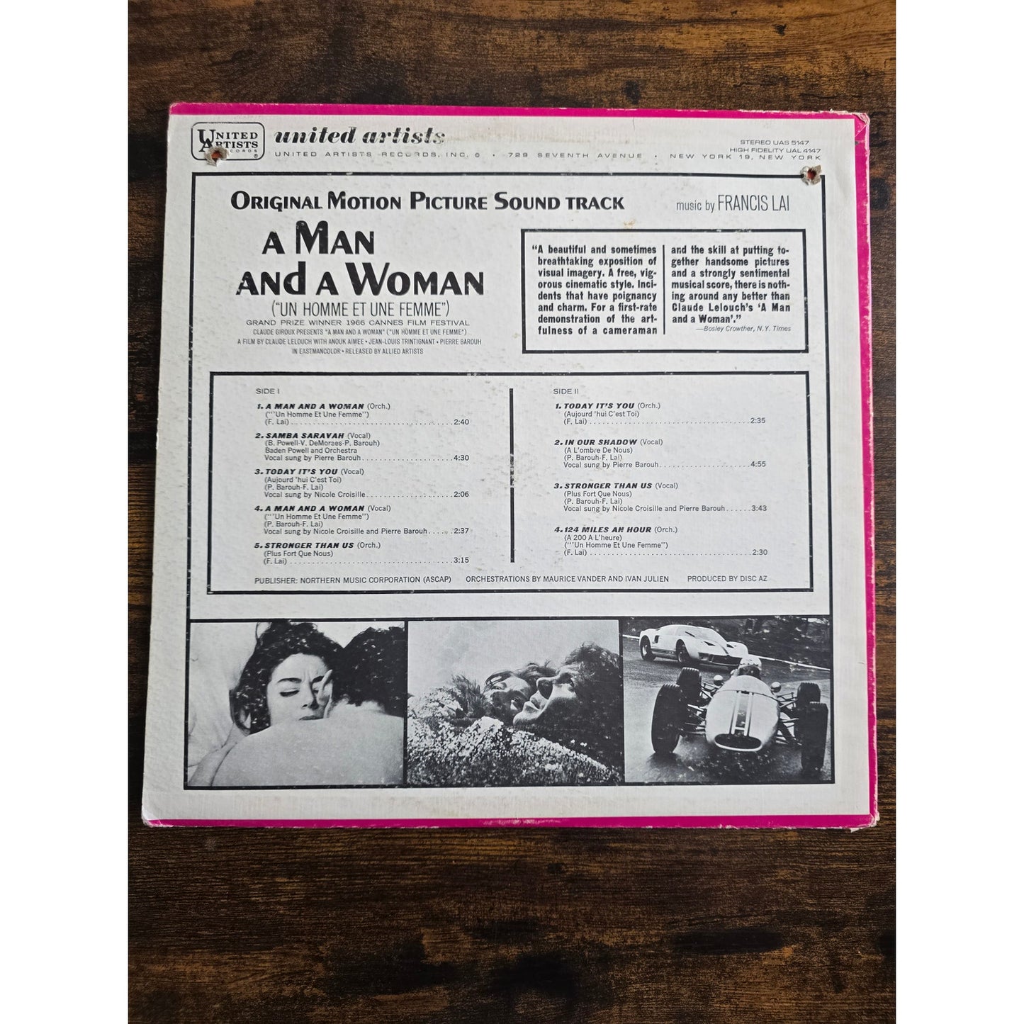 A Man and A Woman Francis Lal United Artists UAS 5147 Winner 1966 Cannes Film