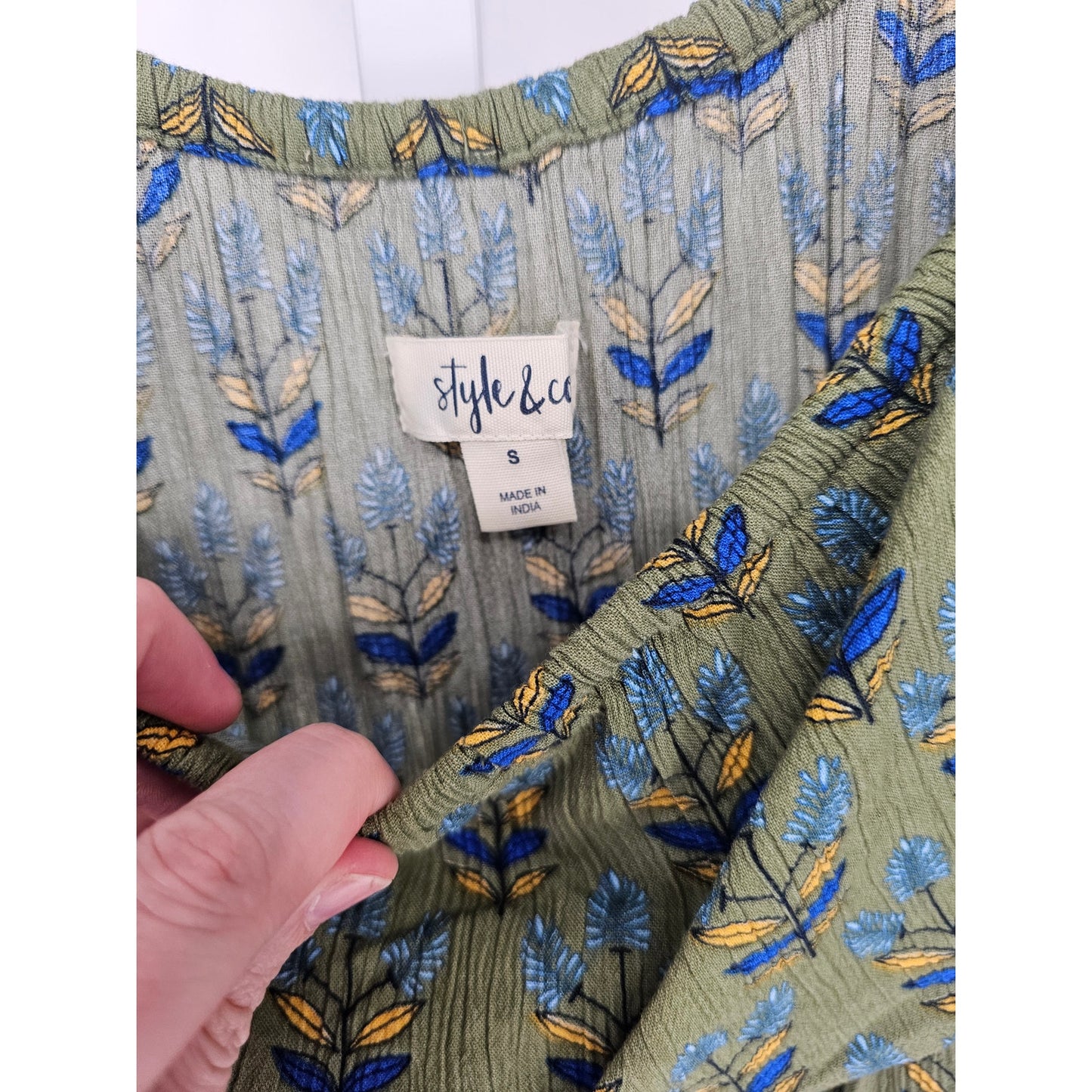 Style & co Womens Sz S Maxi Length Off Shoulder Boho Dress Dark Green Floral