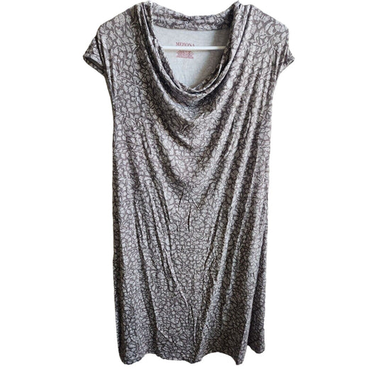 Merona Womens Sz M Scoop Neck Shift Dress Taupe Floral Knee Length