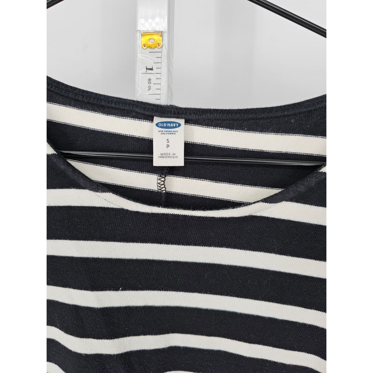 Old Navy Womens Sz S Knee Length Long Sleeve Shirt Dress Black White Striped