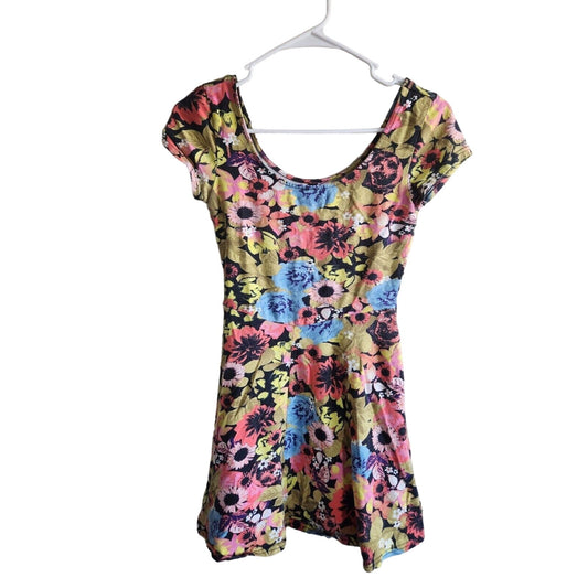 Divided by H7M Womens Sz 4 Mini Dress Bright Floral A Line Skater