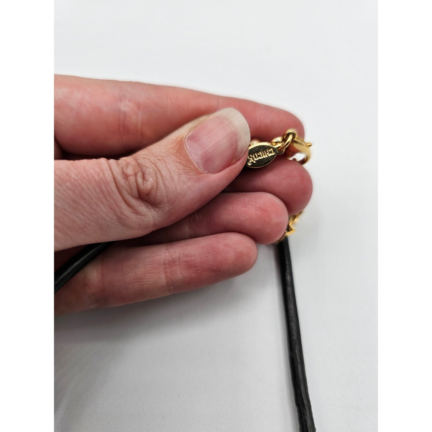 Chicos Womens Rolled Leather Pendant Necklace Gold Tone Statement Charm