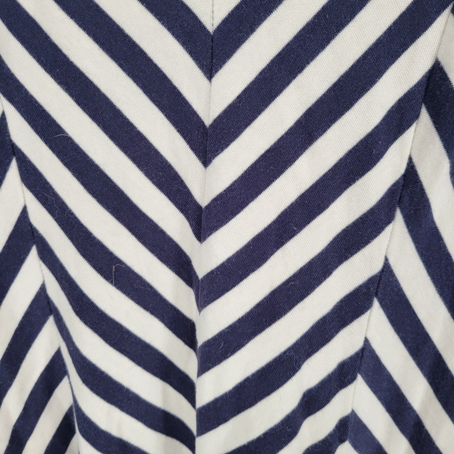 Monteau Womens Sz L Knee Length A Line Dress Blue White Chevron Short Sleeve