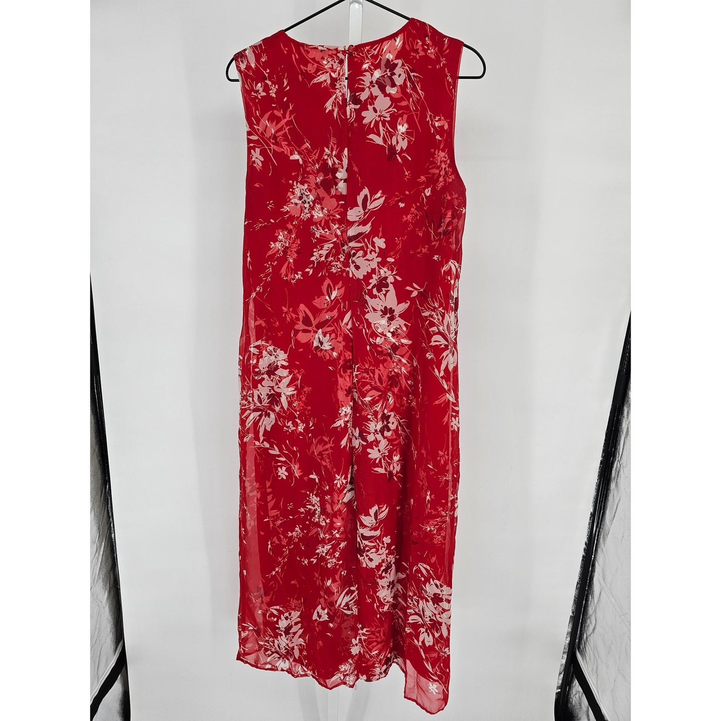 En Focus Studio Womens Sz 12 Maxi Length Sleeveless Floral Dress Red White