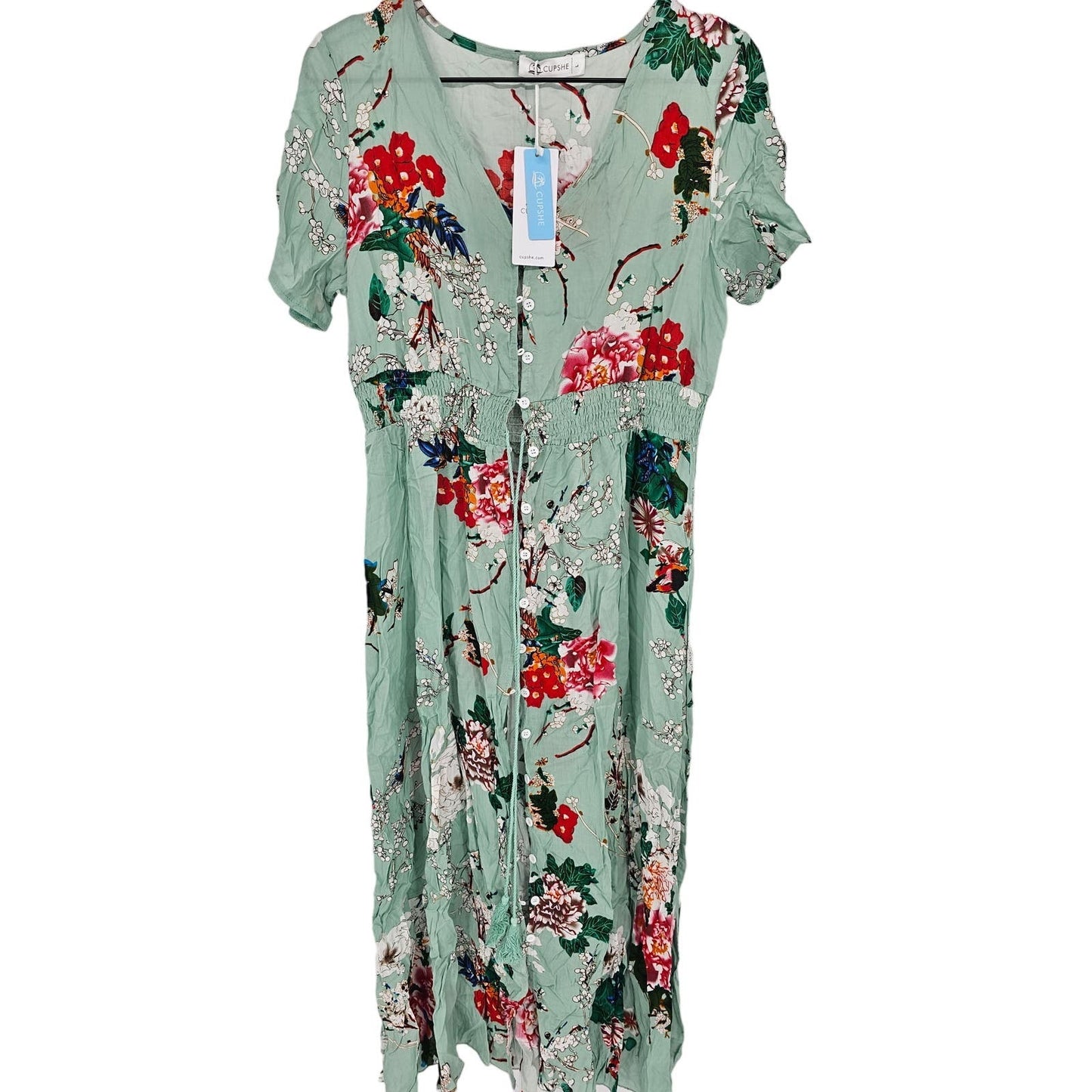 Cupshe Womens Sz L Maxi Length Swimsuit Coverup Sage Green Floral NEW