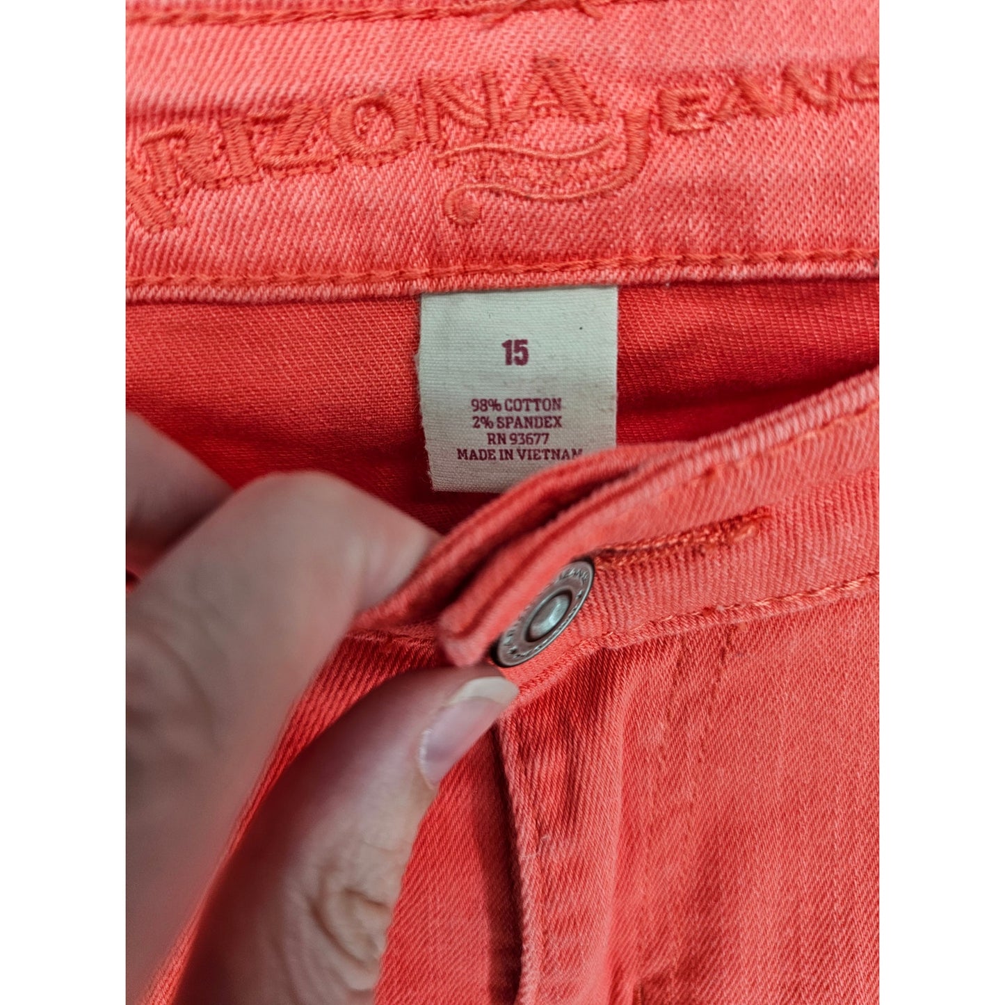 Arizona Jean Co Juniors Sz 15 Super Skinny Mid Rise Jeans Coral Orange Pink