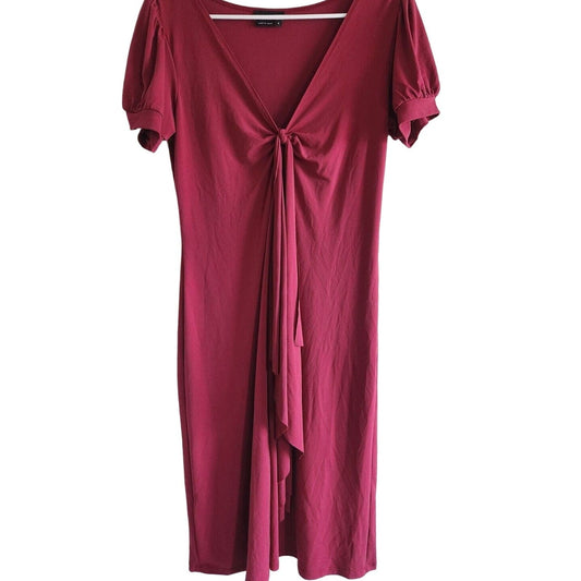 Max and Cleo Womens Sz M Maroon Midi Dress Knotted Front Vintage
