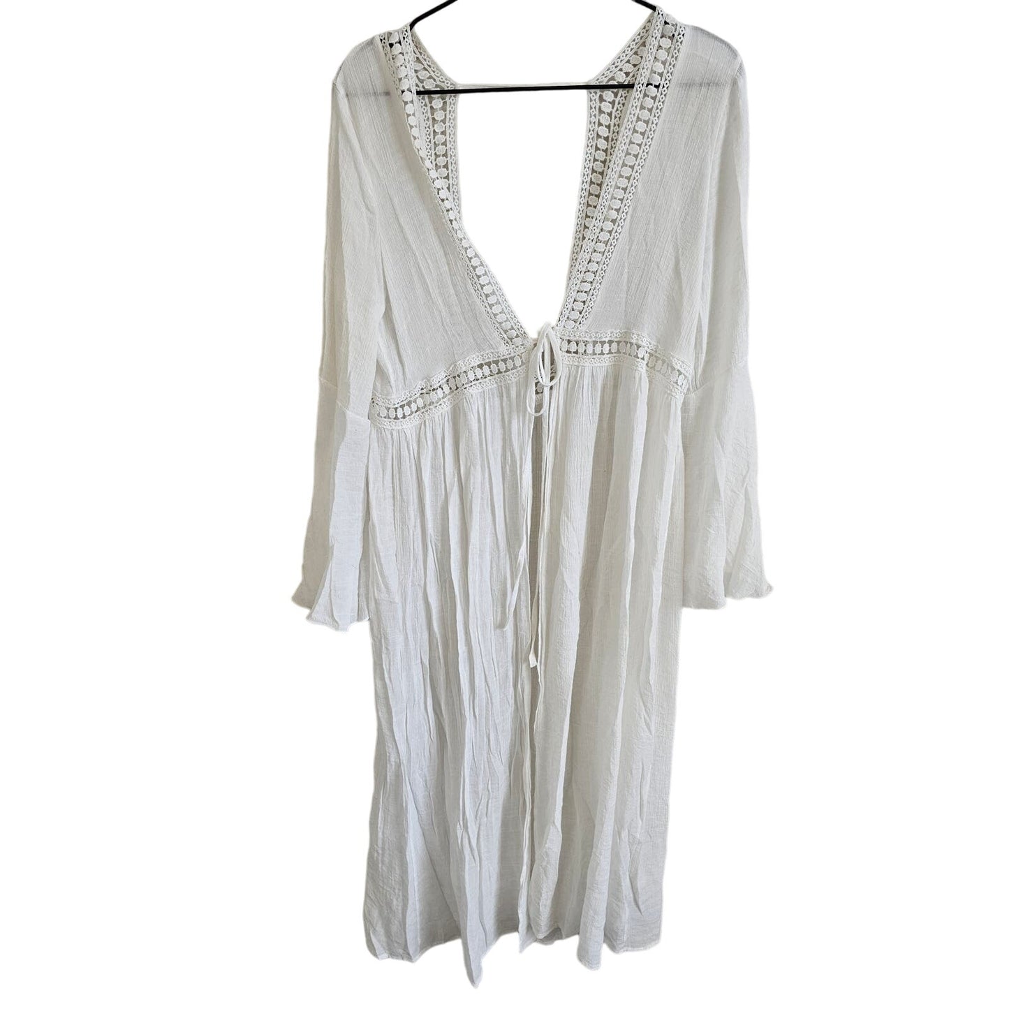 Cupshe Womens OS One Size Swimsuit Coverup White Gauzy Boho Tie Front