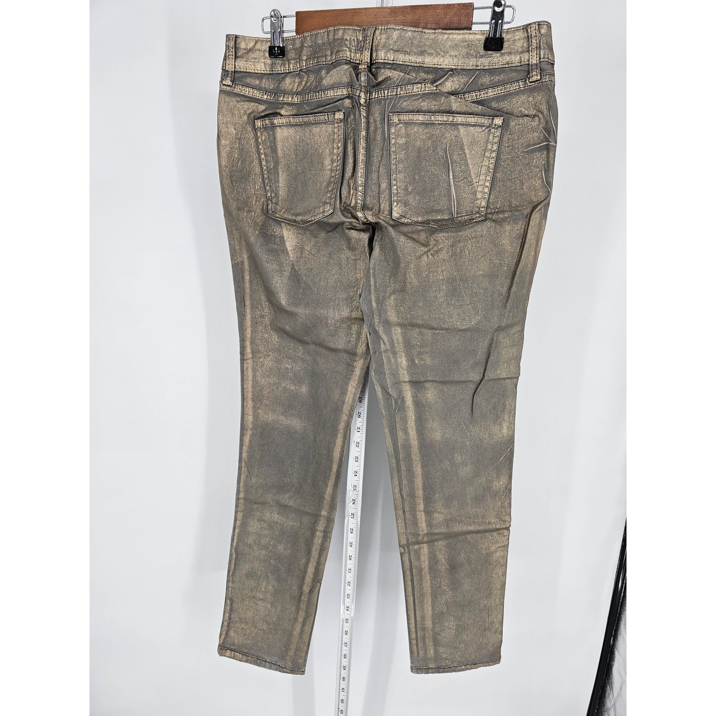 Decree Juniors Sz 13 Super Skinny Jeans Metallic Gold Gray Print Grunge