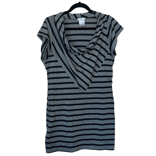 Lilly Lou Womens Sz M Short Sleeve Mini Dress Black Gray Striped