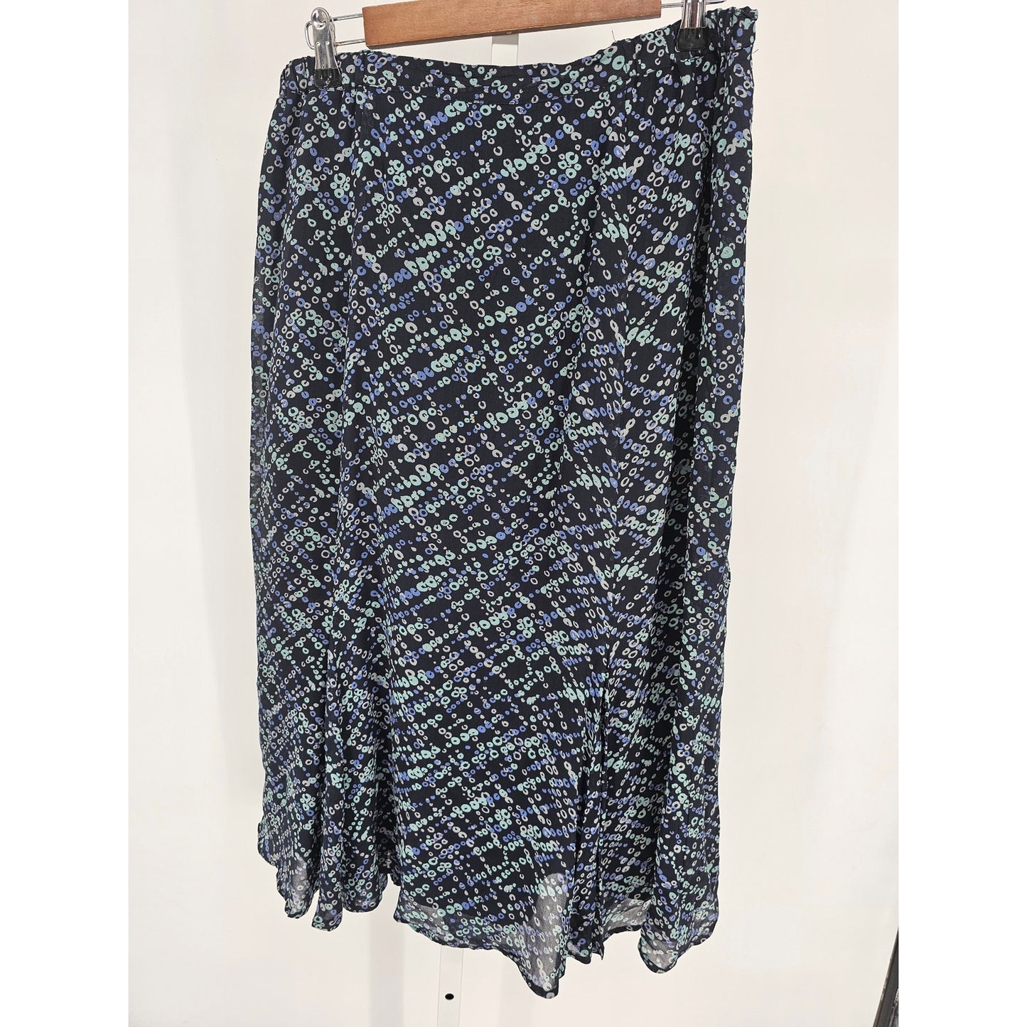 JM Collection Womens Sz 14 Midi Length A Line Skirt Blue Black Dots Career