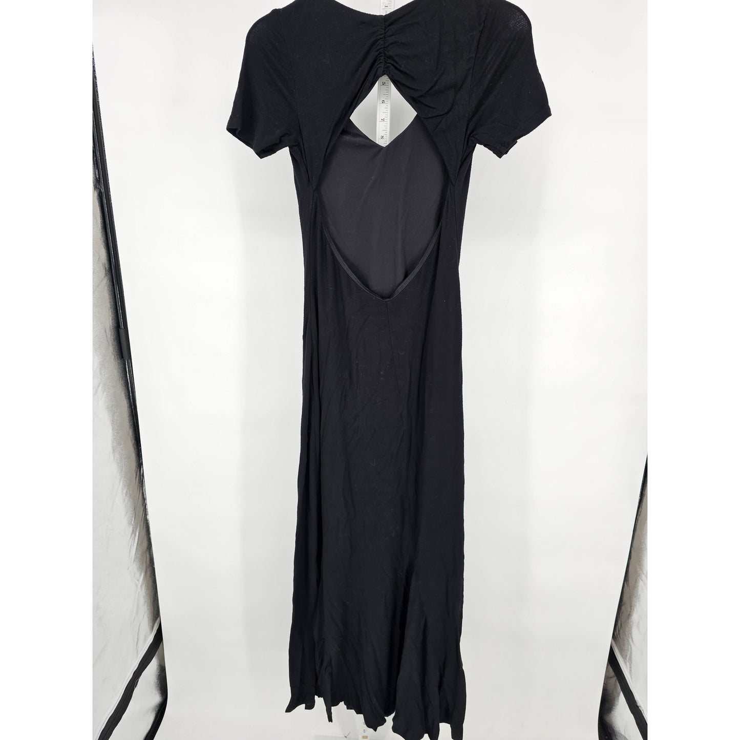 Moa Moa Womens Sz L Open Back Short Sleeve Maxi Dress Solid Black Vintage Y2K