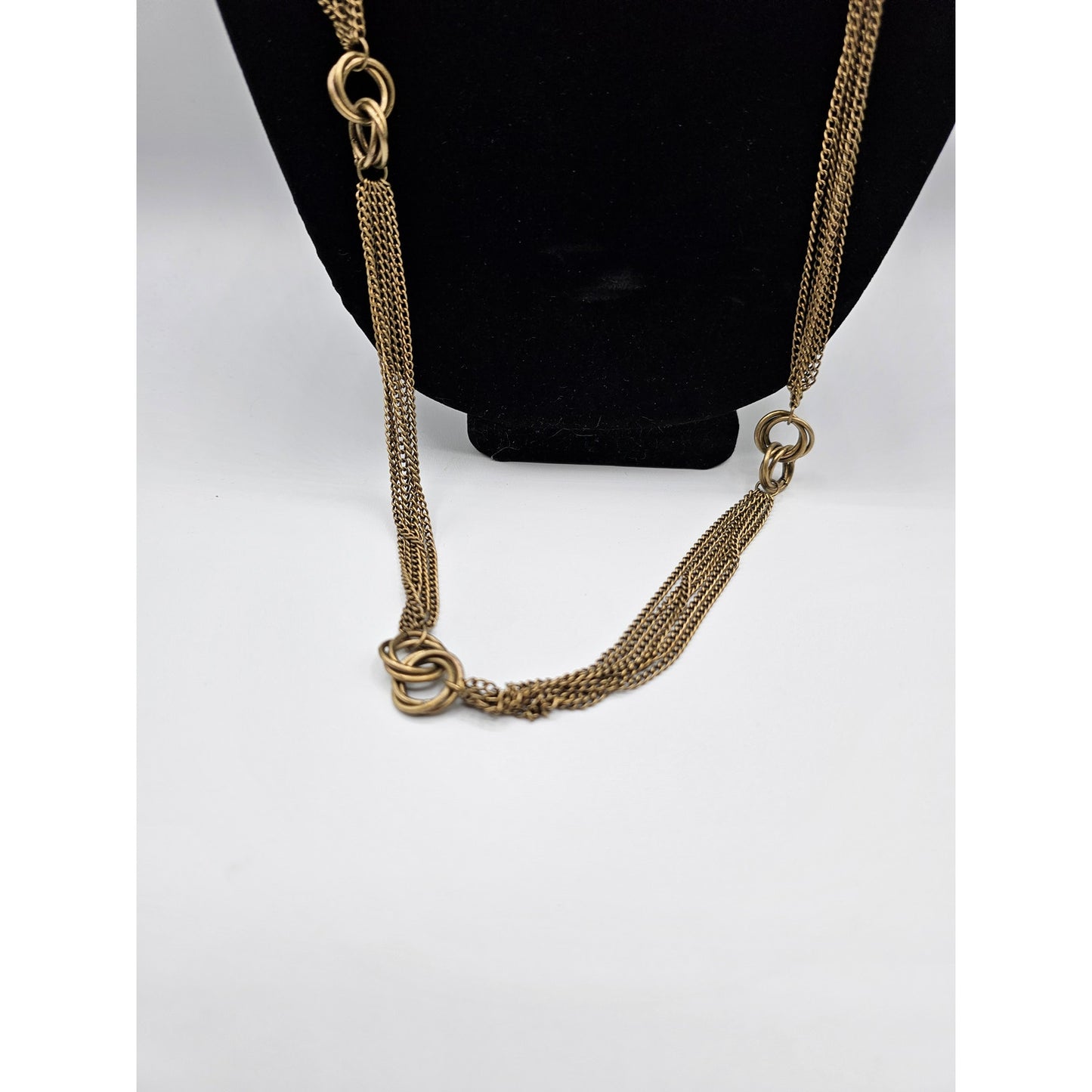 Vintage 1990s Brushed Gold Multi Strand Chain Necklace Long
