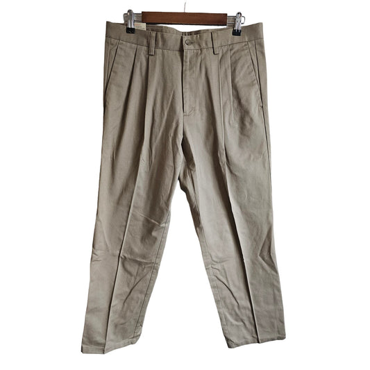 Dockers Mens Sz 34x30 100% Cotton Pleated Front Dress Pants Beige