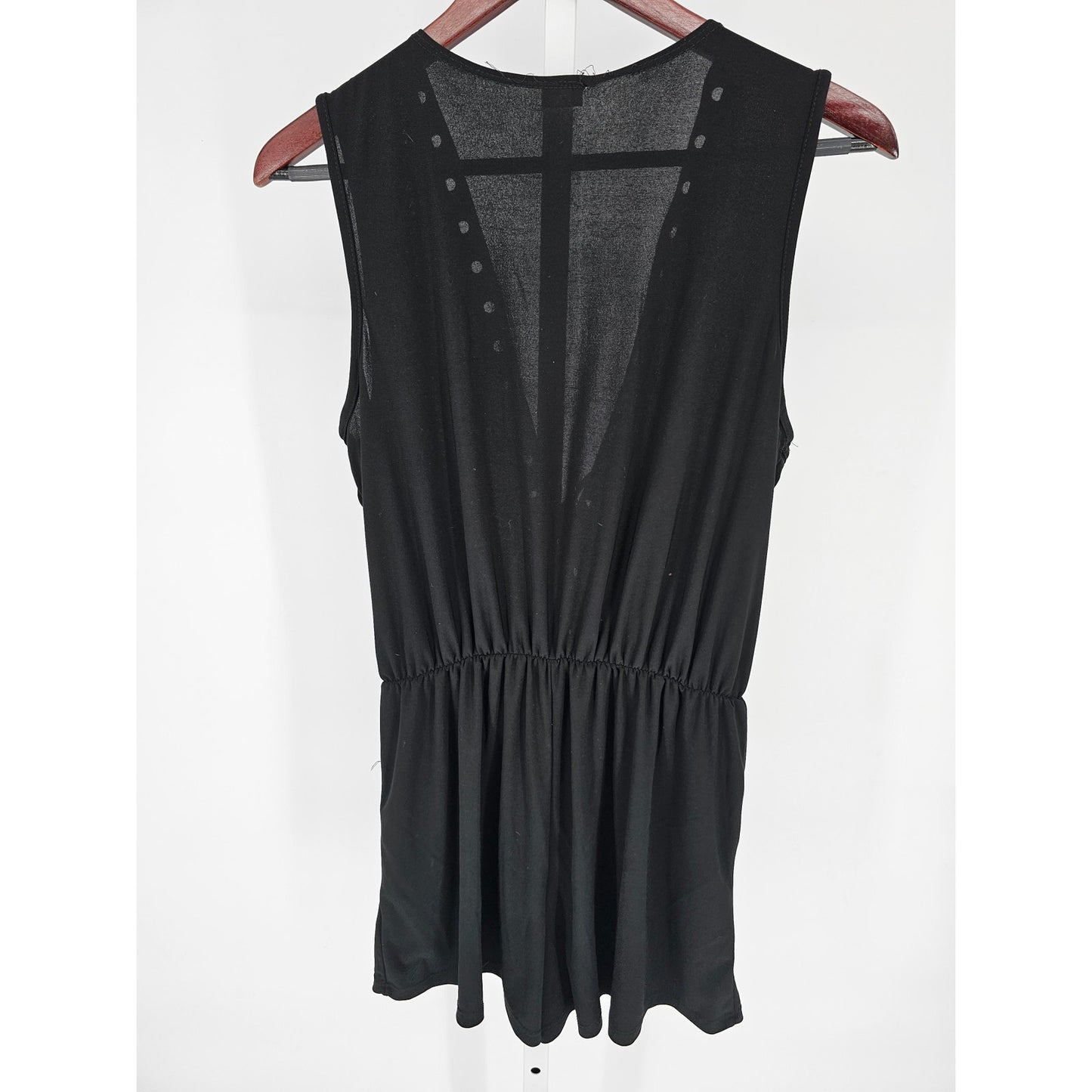 PINC Womens Sz L Swimsuit Cover Up Romper Black Gold Lace Up