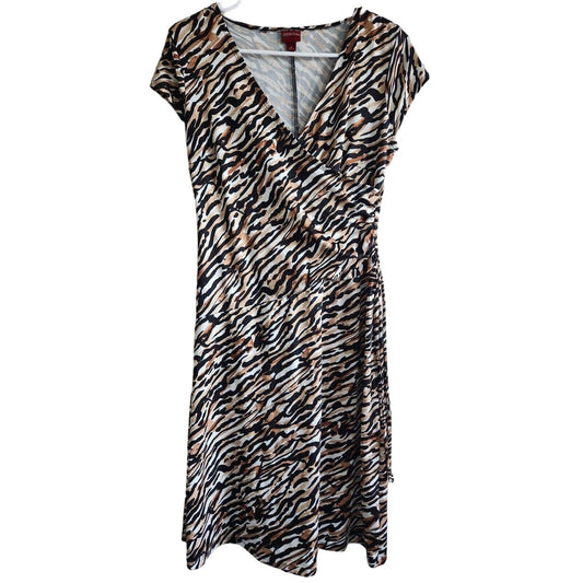 Vintage Merona Womens Sz S Zebra Animal Print Faux Wrap Dress Knee Length