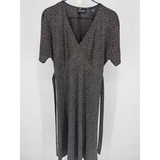 New York & Company Womens Sz M Knee Length Career Dress Black Tan Short Sleeve