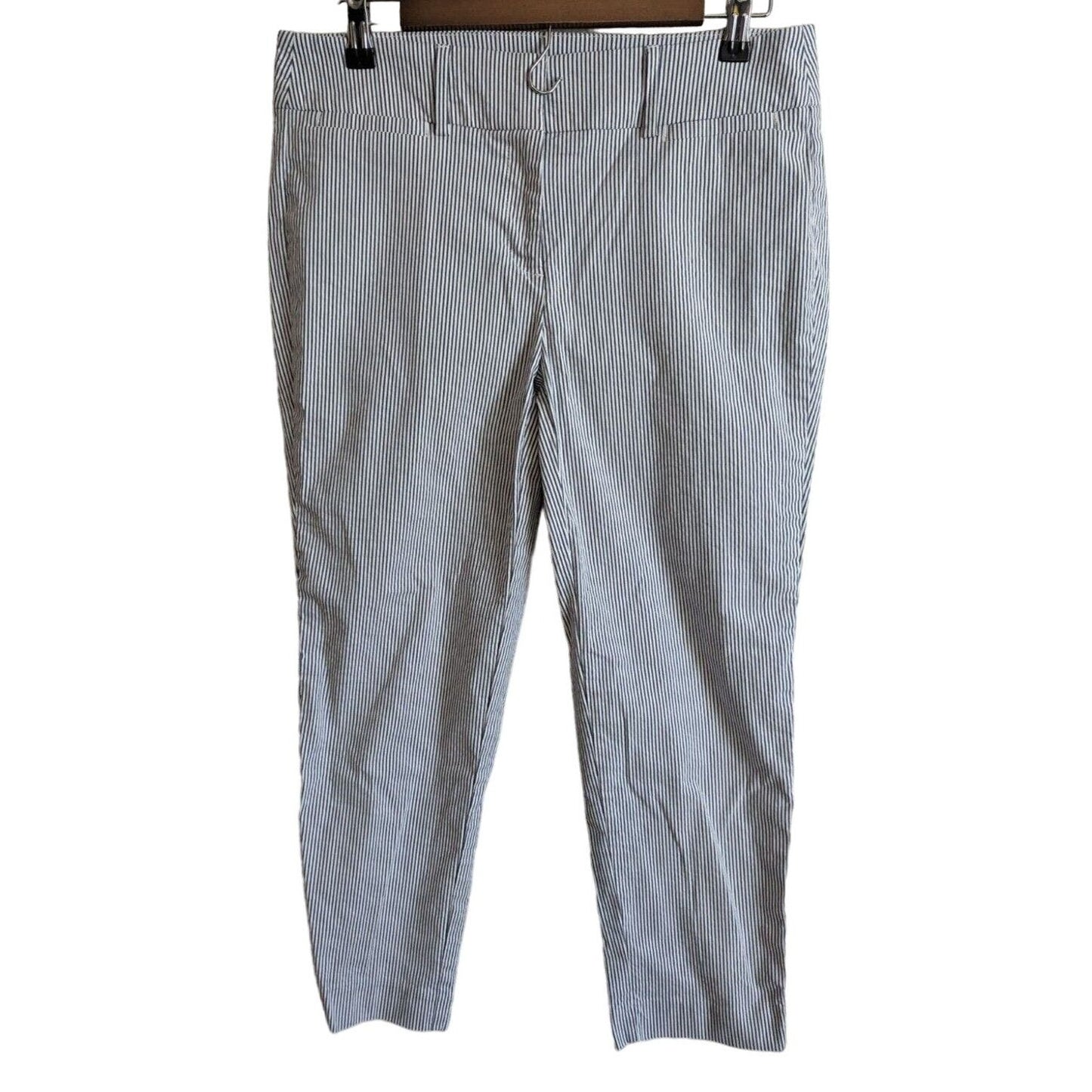 Ann Taylor Womens Sz 6 Cropped Seersucker Pants Slim Leg Blue White