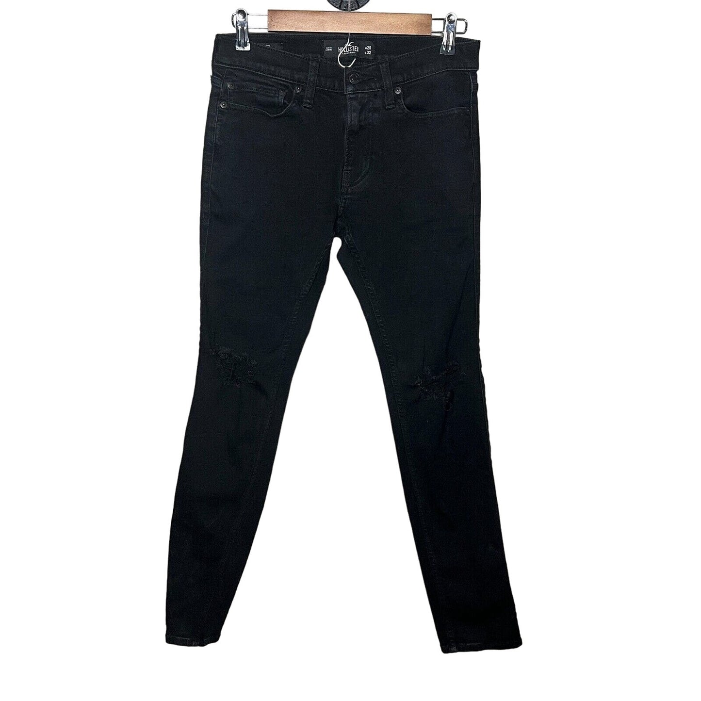 Hollister Womens Sz 29 Black Skinny Jeans Distressed Mid Rise