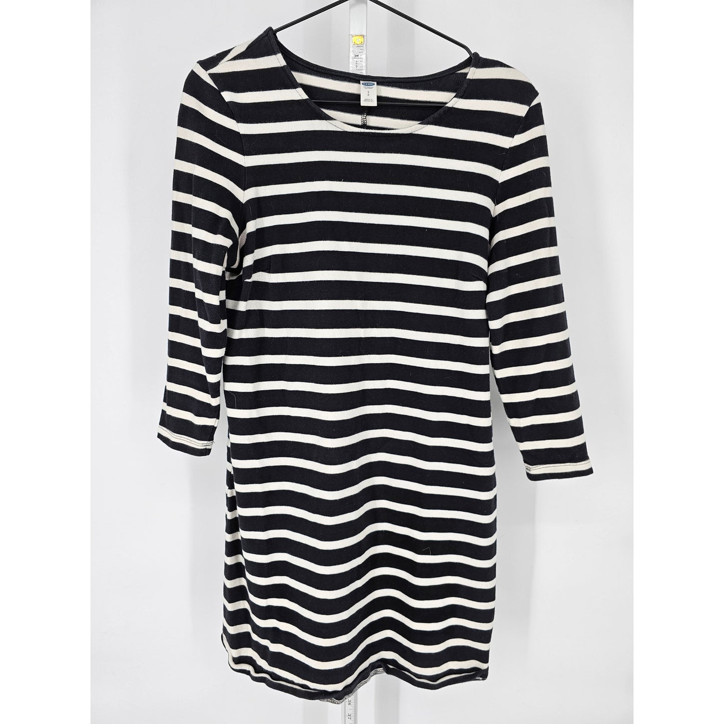Old Navy Womens Sz S Knee Length Long Sleeve Shirt Dress Black White Striped
