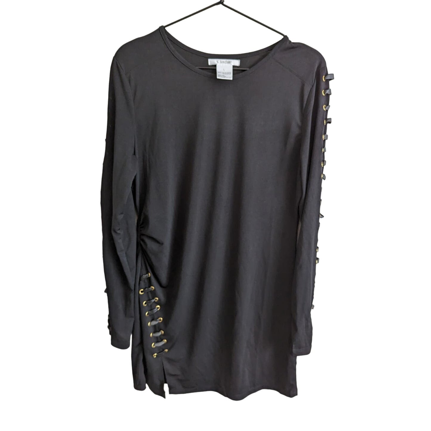 Vintage Y2K K Jordan Womens Sz L Long Sleeve Tunic Mini Dress Black