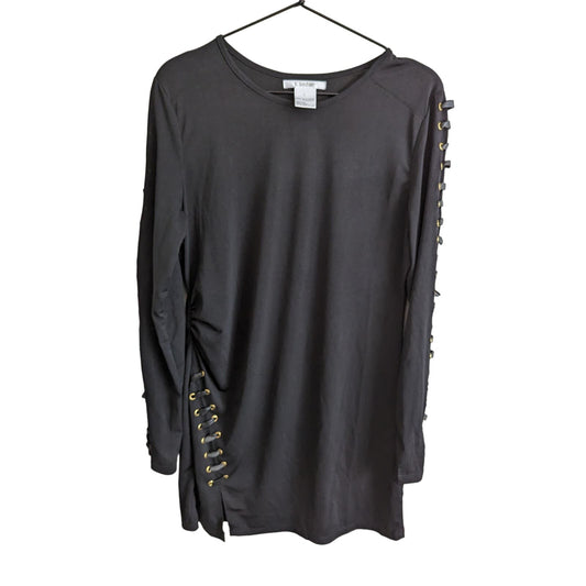 Vintage Y2K K Jordan Womens Sz L Long Sleeve Tunic Mini Dress Black