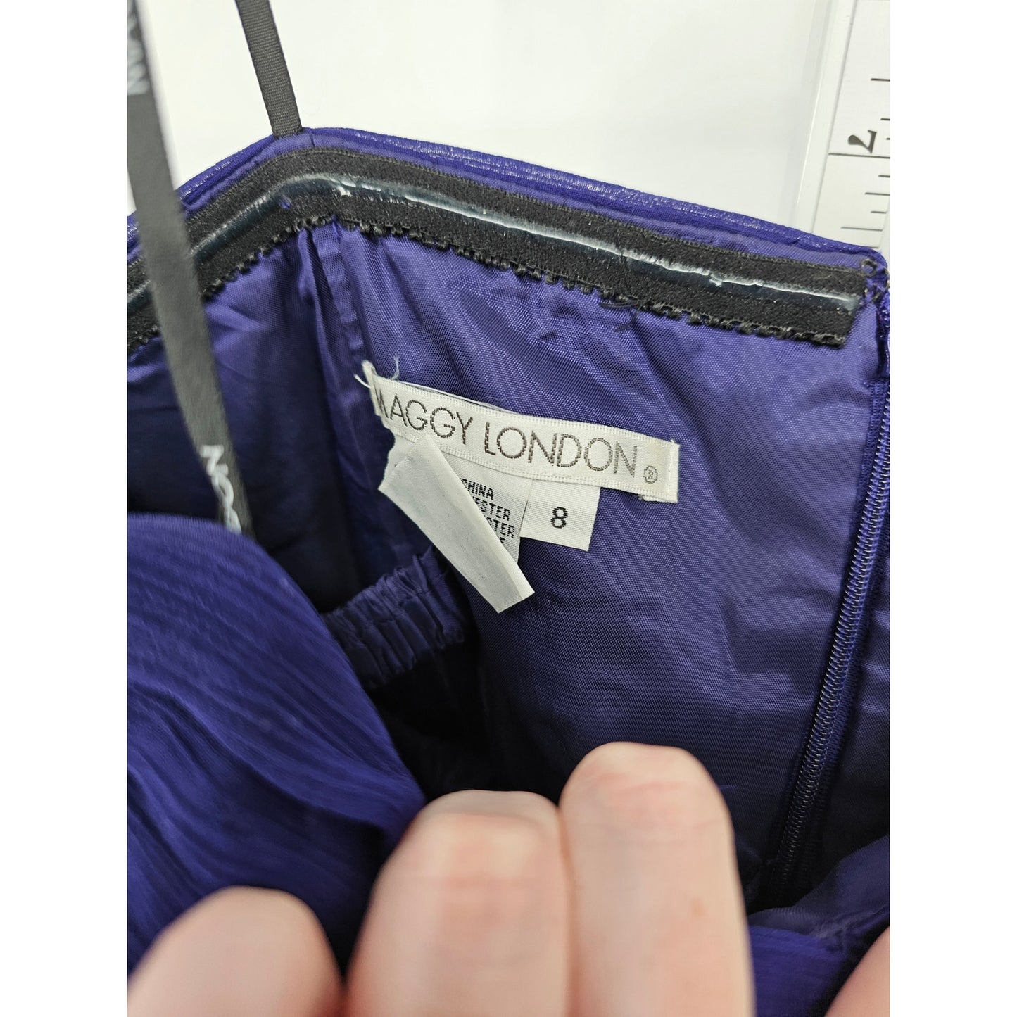 Maggy London Womens Sz 8 Strapless Formal Dress Chiffon Purple Beaded Top