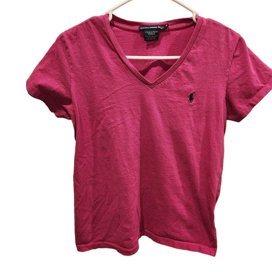 Vintage 1990s Ralph Lauren Sport Womens Sz M Short Sleeve V Neck T shirt Pink