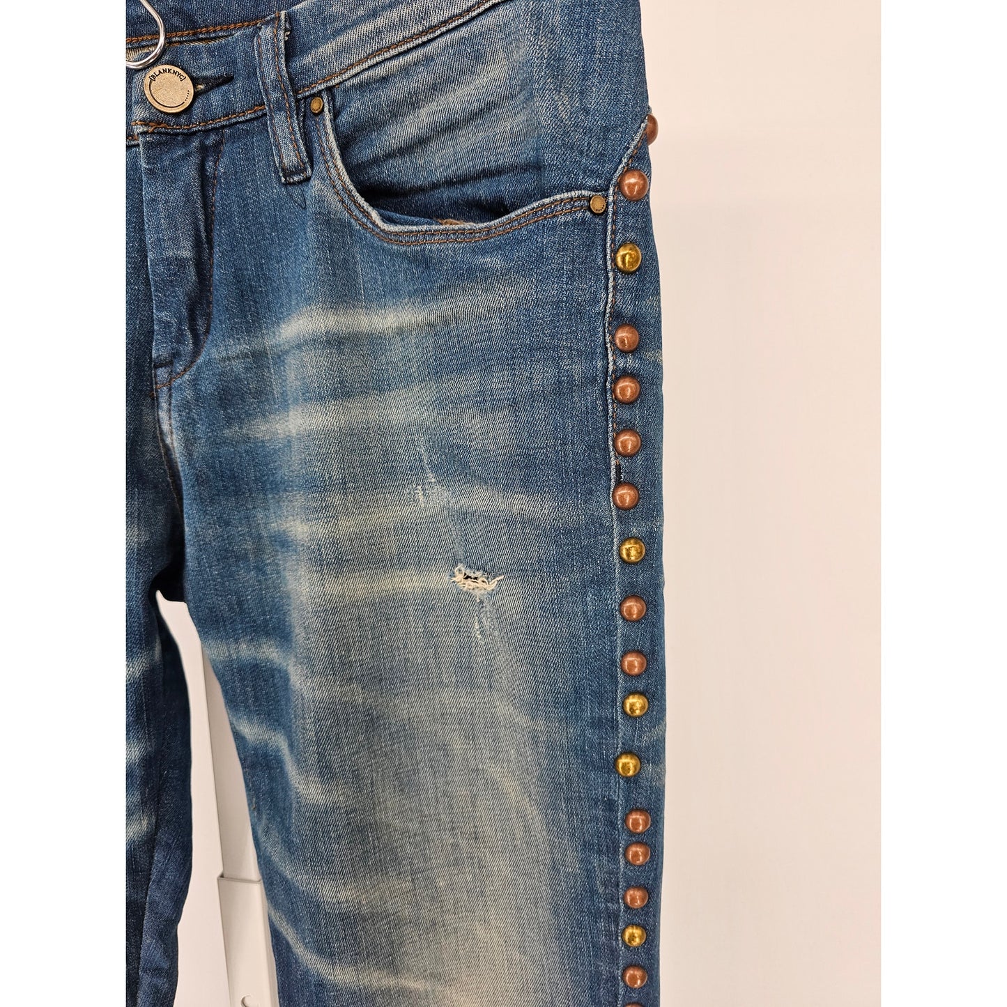 Blank NYC Womens Sz 28 Mid Rise Skinny Jeans Distressed Gold Studded Detail