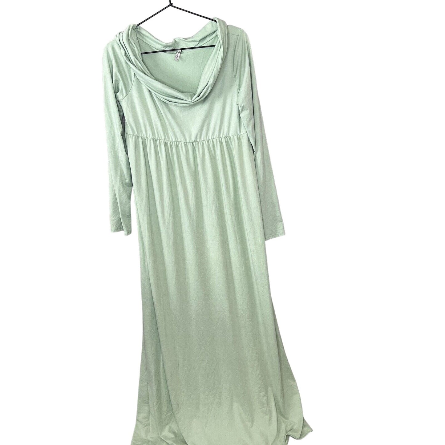 Mother Bee Maternity Womens Sz L Maxi Dress Long Sleeve Sage Green Cowl Neck