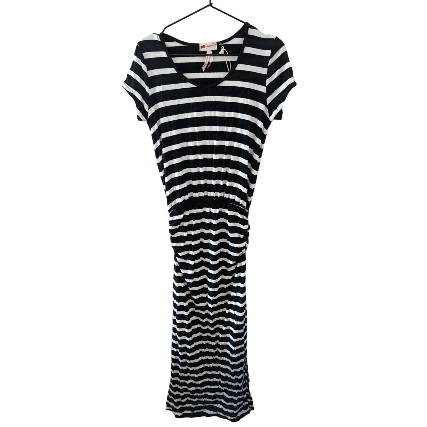 Poof Womens Sz L Maxi Shirt Dress Black and White Striped NEW