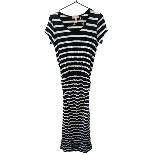 Poof Womens Sz L Maxi Shirt Dress Black and White Striped NEW