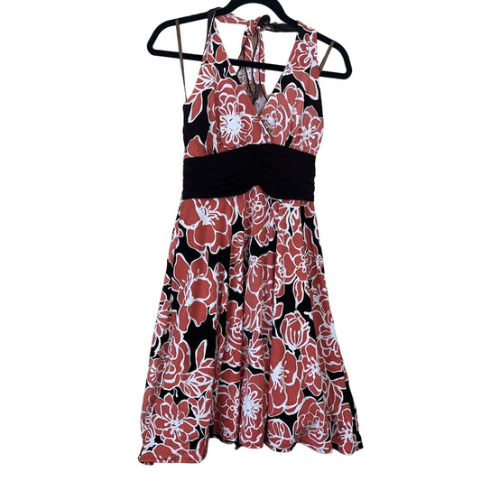 En Focus Studio Womens Sz 8 Halter Dress Knee Length Orange Brown Floral