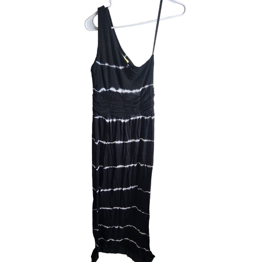 Gianni Bini Womens Sz XS Maxi Dress One Shoulder Black Tie Dye Print