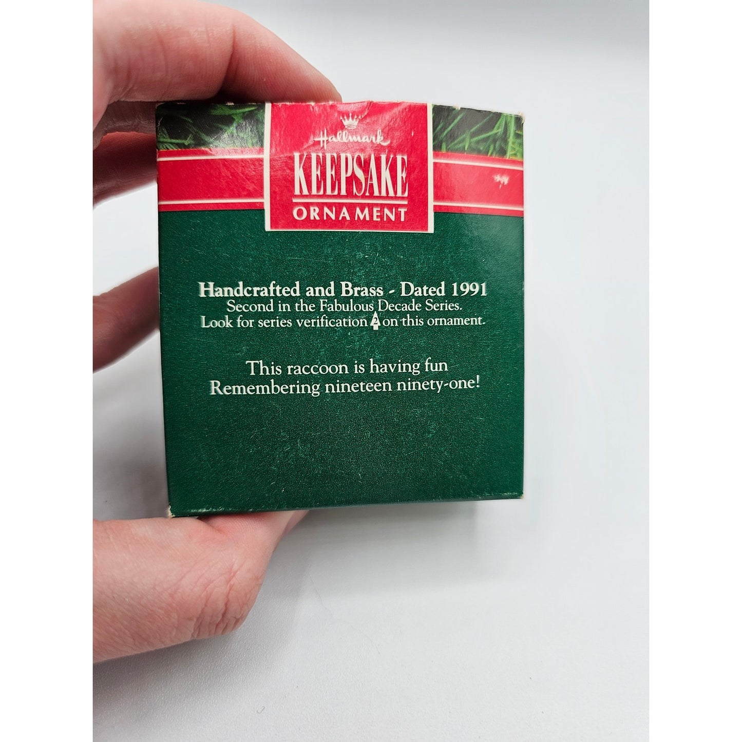 Vintage Hallmark Keepsake Christmas Ornament. 1991 Fabulous Decade Raccoon