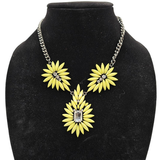 Vintage 1990s Statement Piece Collar Necklace Bright Yellow Rhinestones