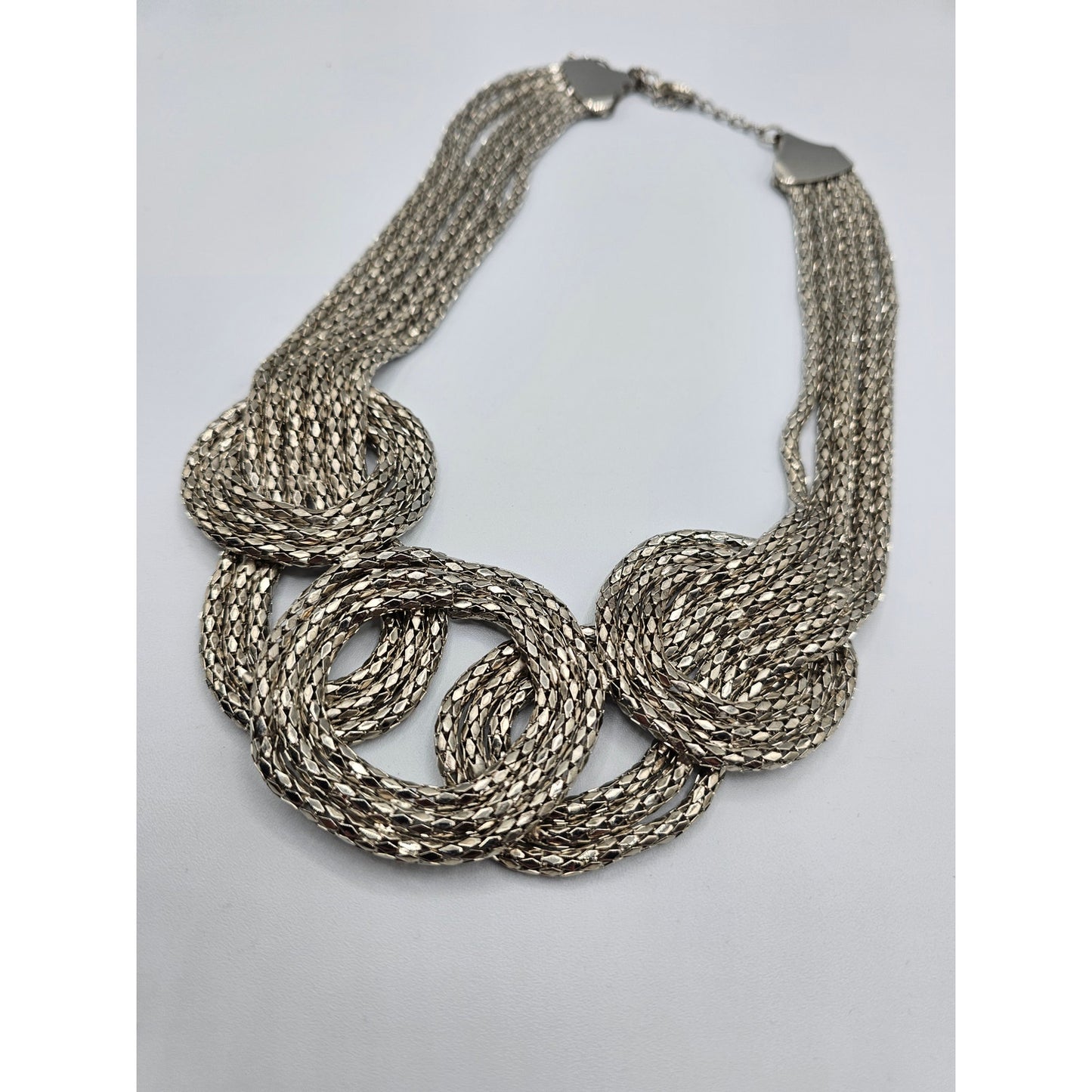 Vintage Statement Piece Necklace Round Braided Silver Gold Metal