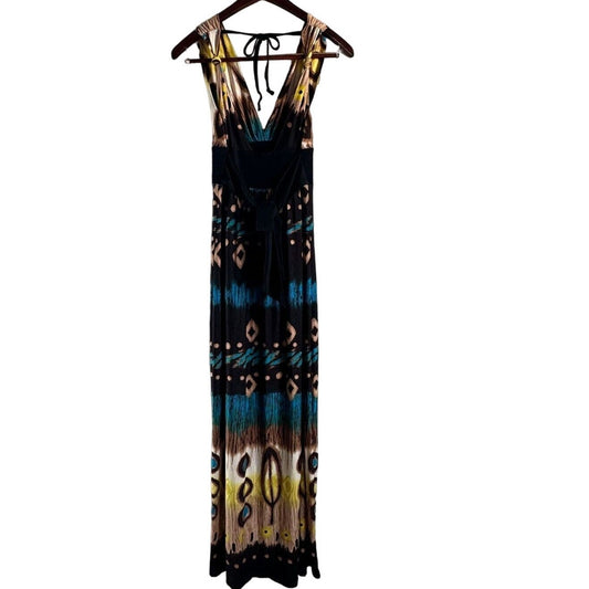 Lovely Girl Womens Sz M Maxi Dress Blue Brown Boho
