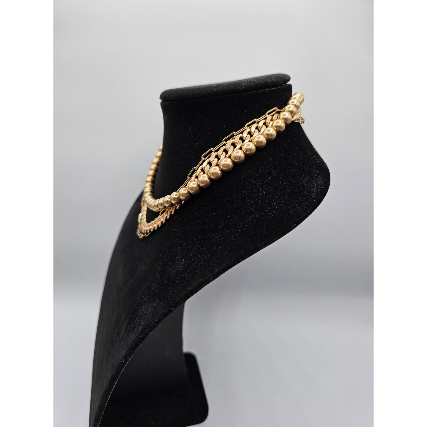 Vintage 1990s Brushed Gold Tone Multi Strand Chain Necklace Beaded