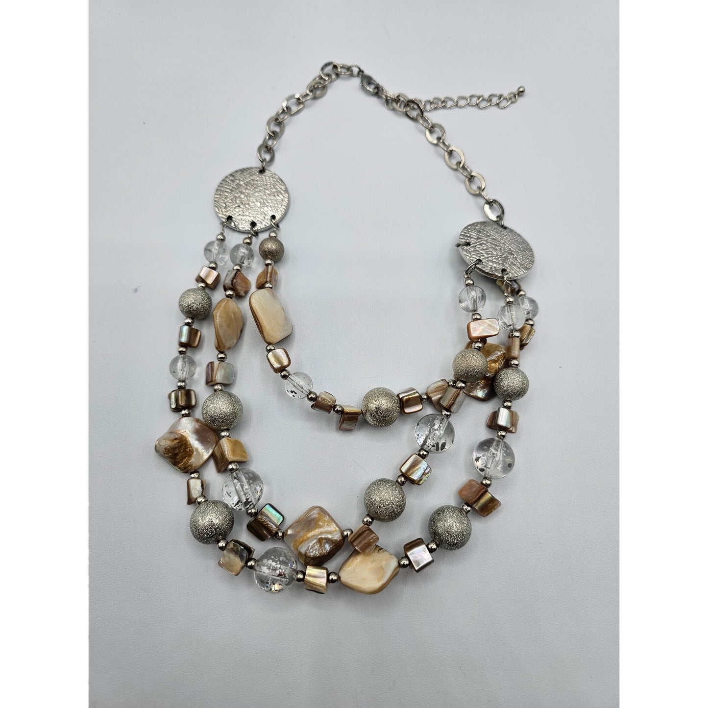 Vintage Statement Piece Stone Beaded Multi Strand Necklace Cream Silver