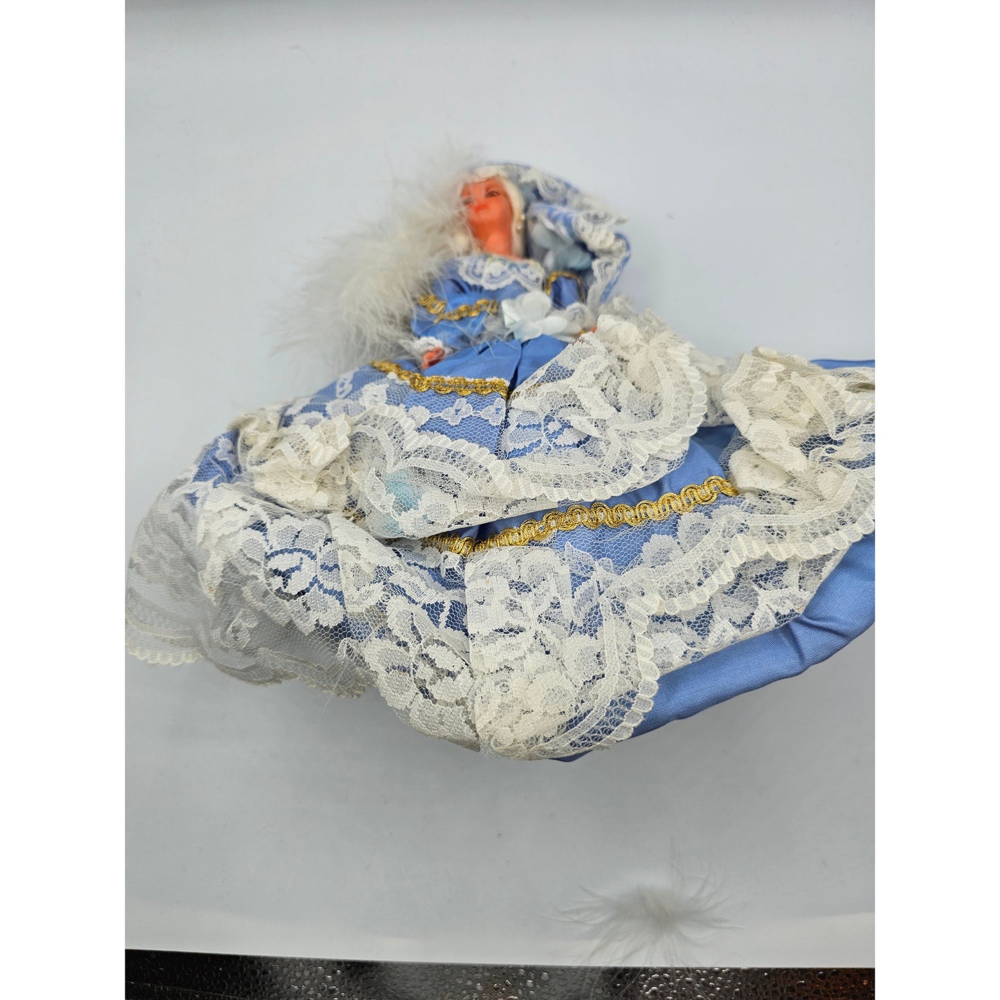 Vintage 12" Flamenco Dancer Doll Blue and White Lace Dress