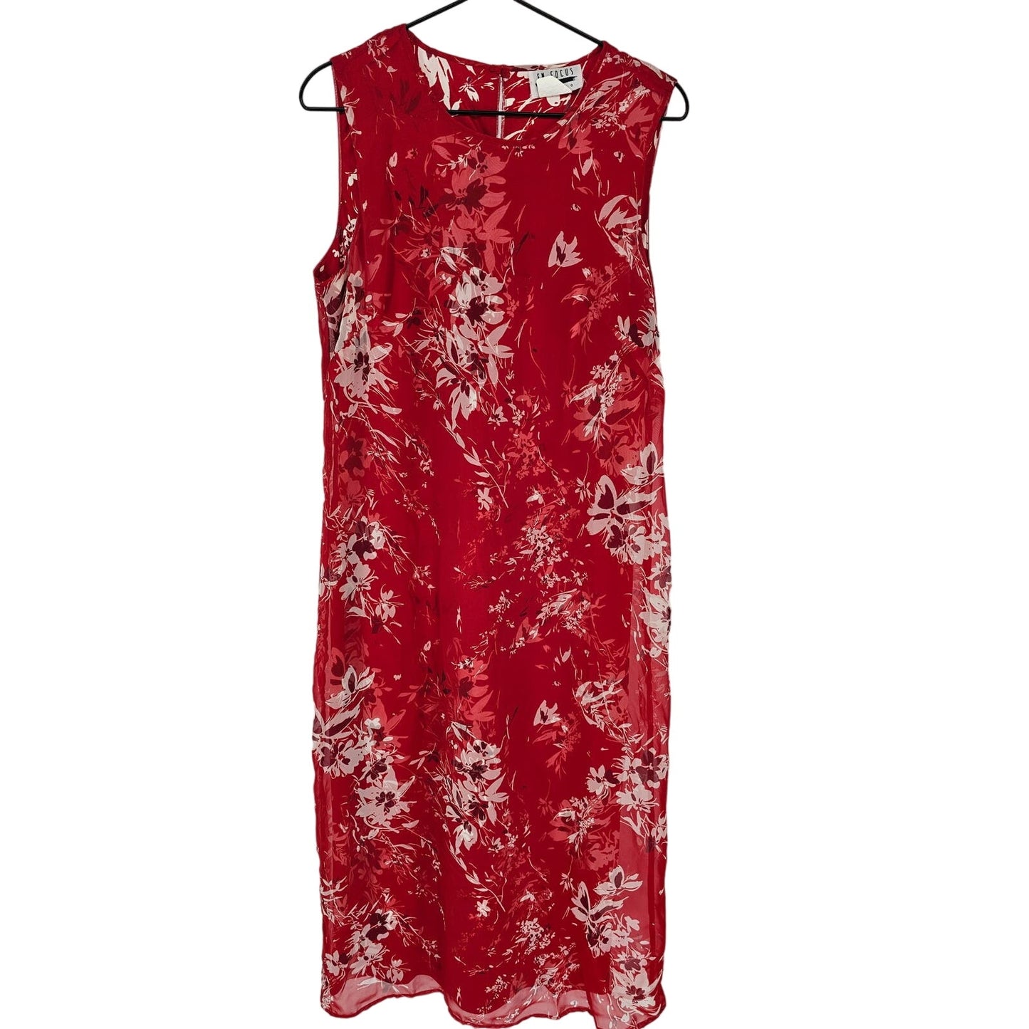 En Focus Studio Womens Sz 12 Maxi Length Sleeveless Floral Dress Red White