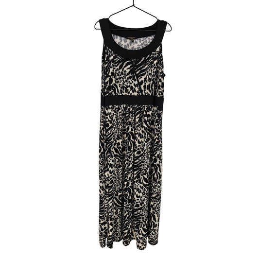 Susan Lawrence Womens Sz 2X Maxi Length Sleeveless Dress Black Beige Animal